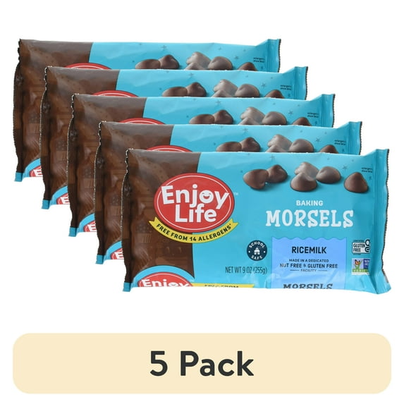 (5 pack) Enjoy Life Ricemilk Baking Morsels Milk Chocolate Flavor, Gluten Free, School Safe, Non GMO, Dairy Free, Soy Free, Vegan | 6 Bags