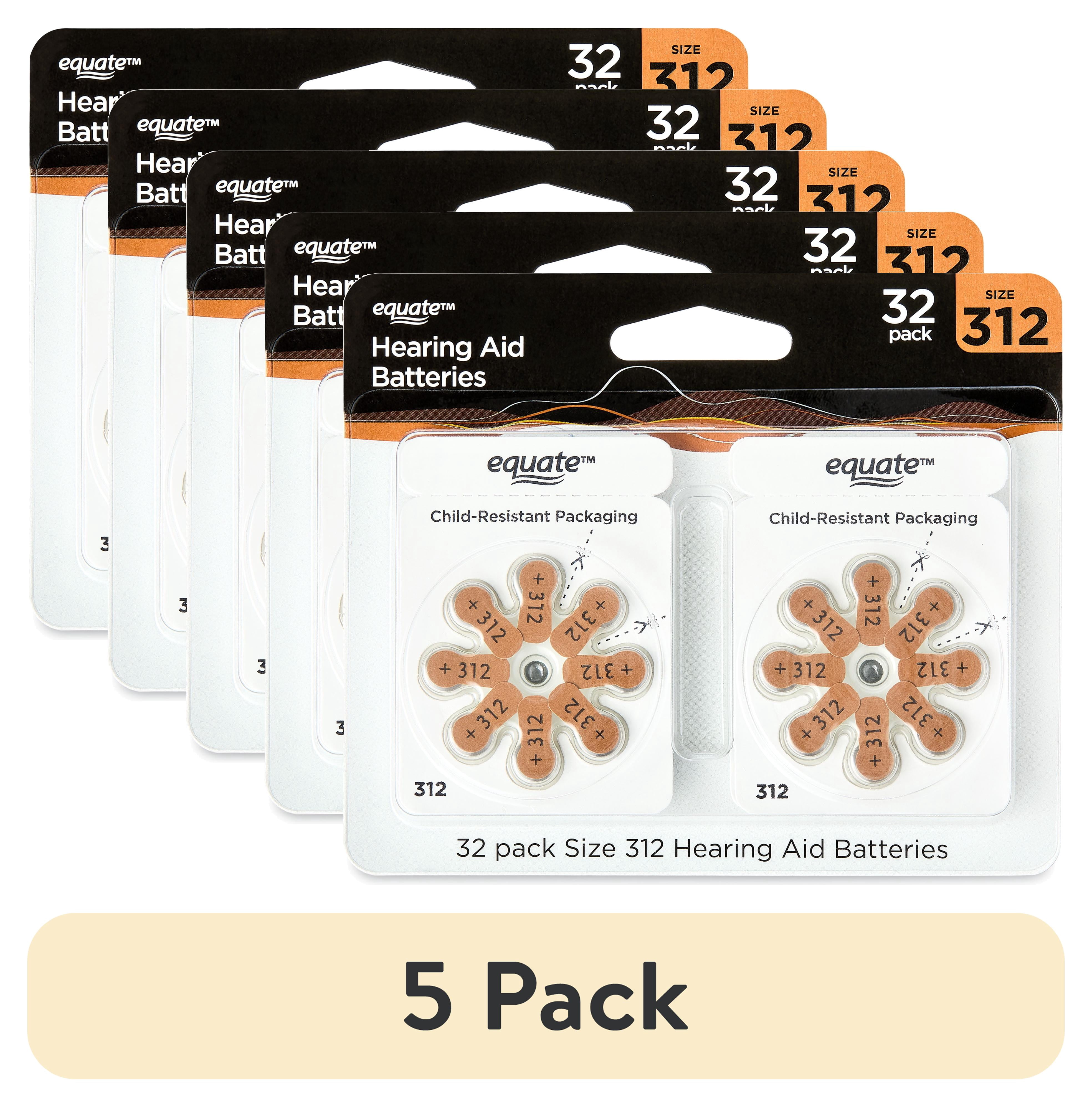(5 pack) Equate Hearing Aid Batteries, Size 312, 32 Pack