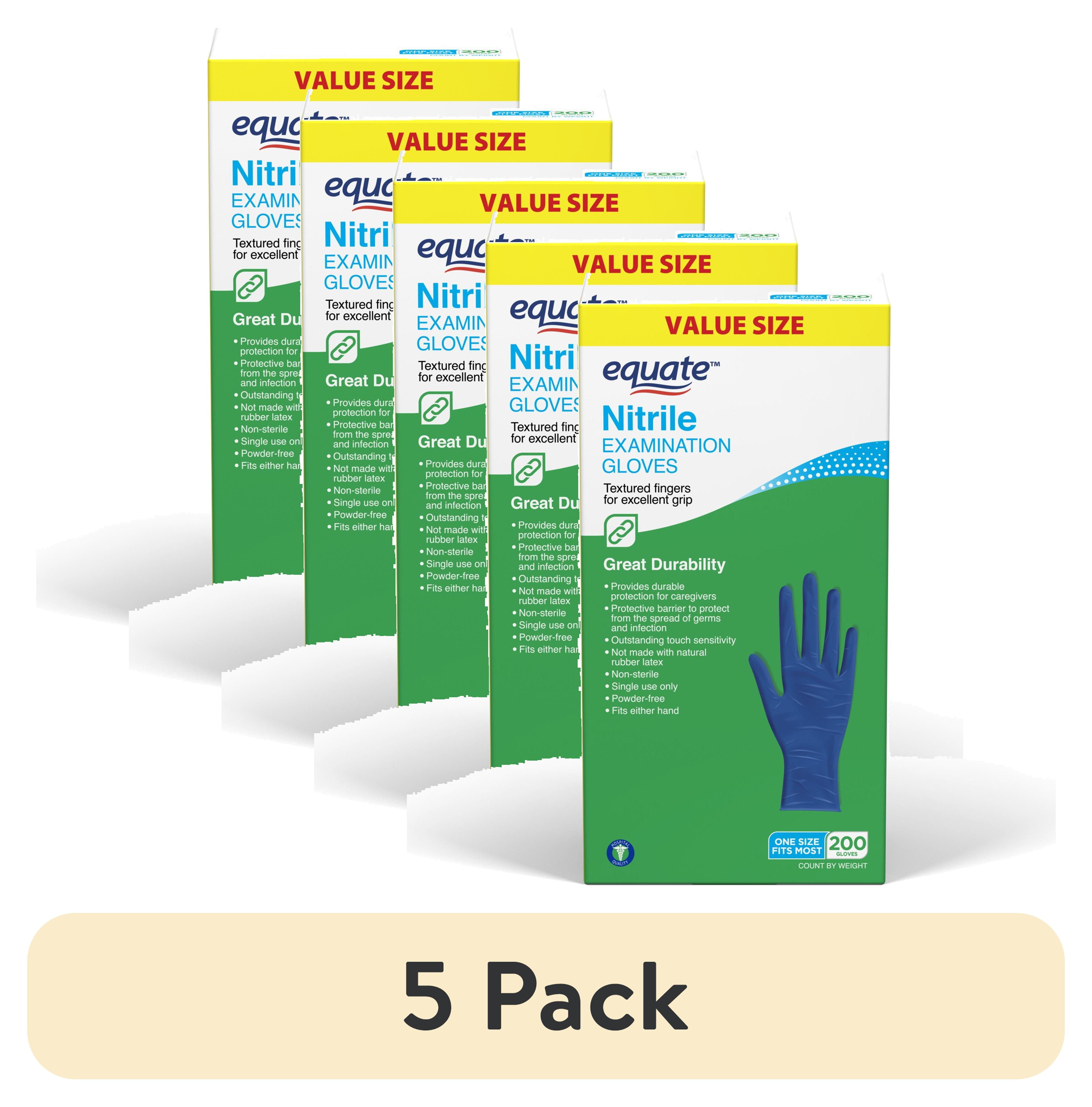 (5 pack) Equate Nitrile Examination Gloves, One Size Fits Most, 200 Count