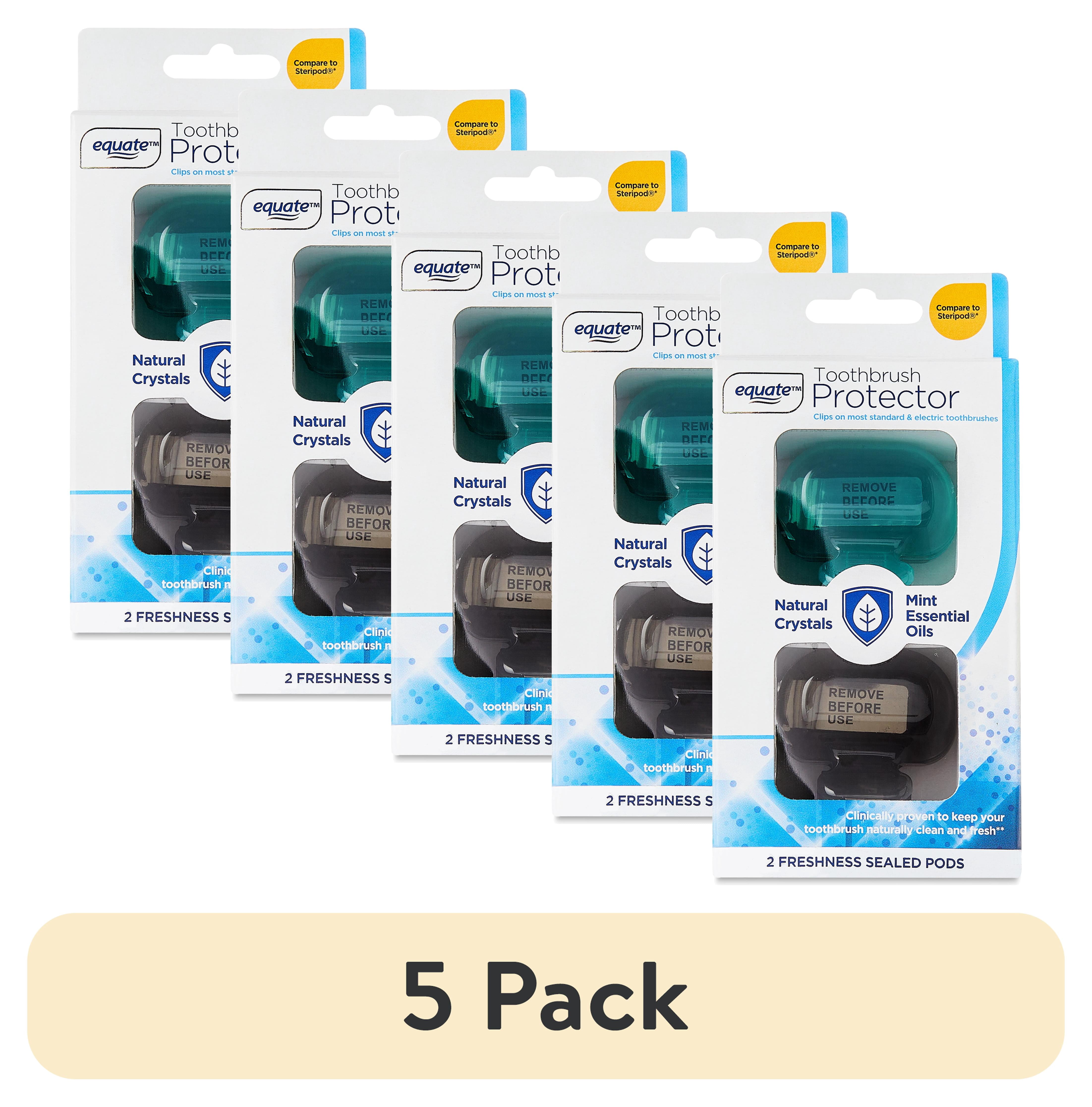 (5 pack) Equate Clip-on Toothbrush Protector with Sealed Pods, Mint Scent, 2 Count