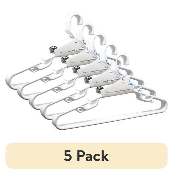 (5 pack) Extra Large Clothing Hangers, 3 Pack, Adult, White, Heavy Duty Durable Plastic