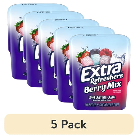 (5 pack) Extra Refreshers Berry Mix Sugar Free Chewing Gum - 40 Piece Bottle