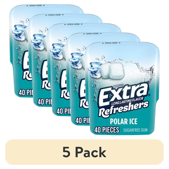 (5 pack) Extra Refreshers Polar Ice Sugar Free Chewing Gum - 40 Pieces Bottle