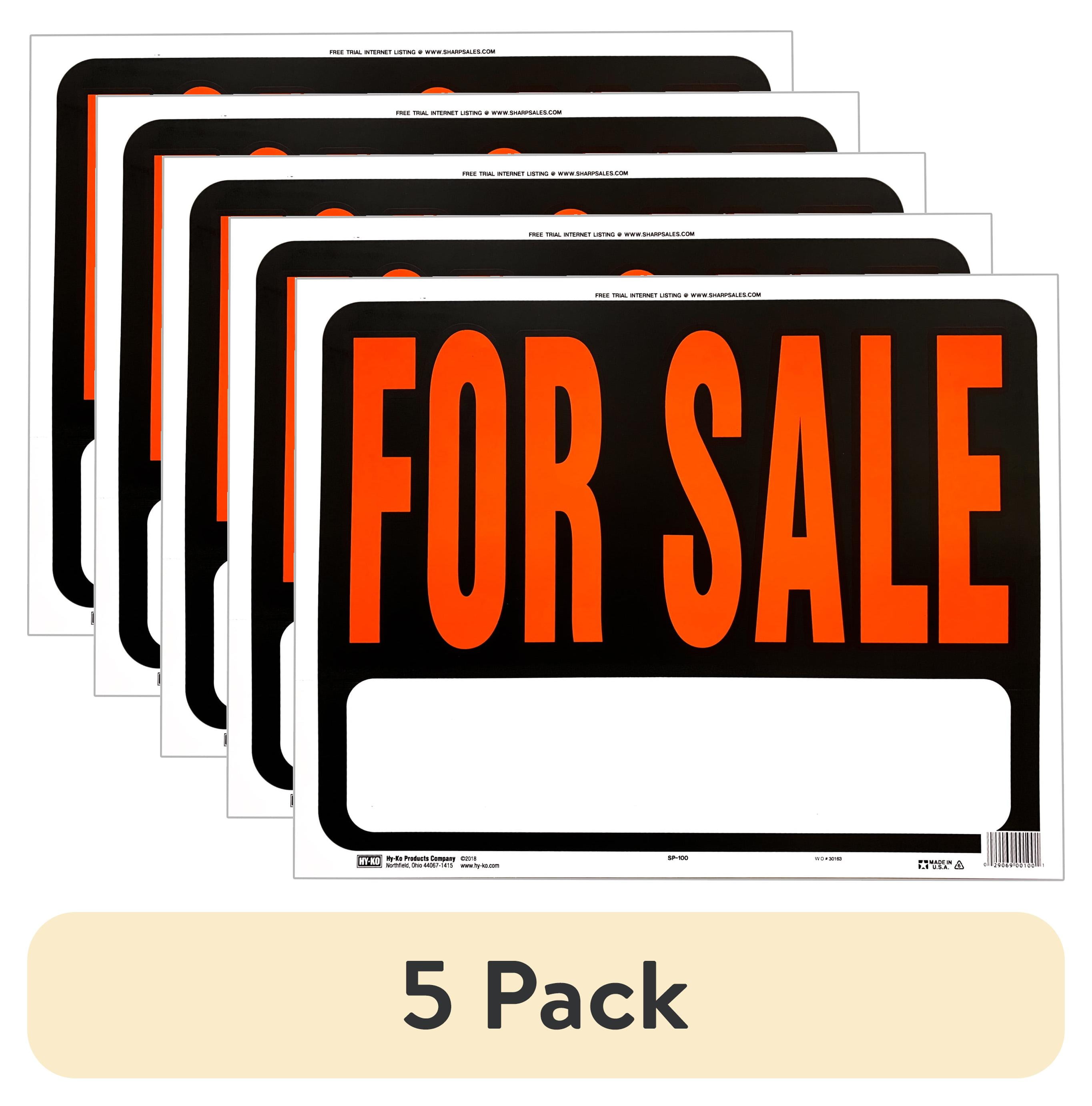 (5 pack) Hy-Ko Products "for Sale" Jumbo Plastic Sign 14.5" x 18.5" Orange/Black, 5 Piece