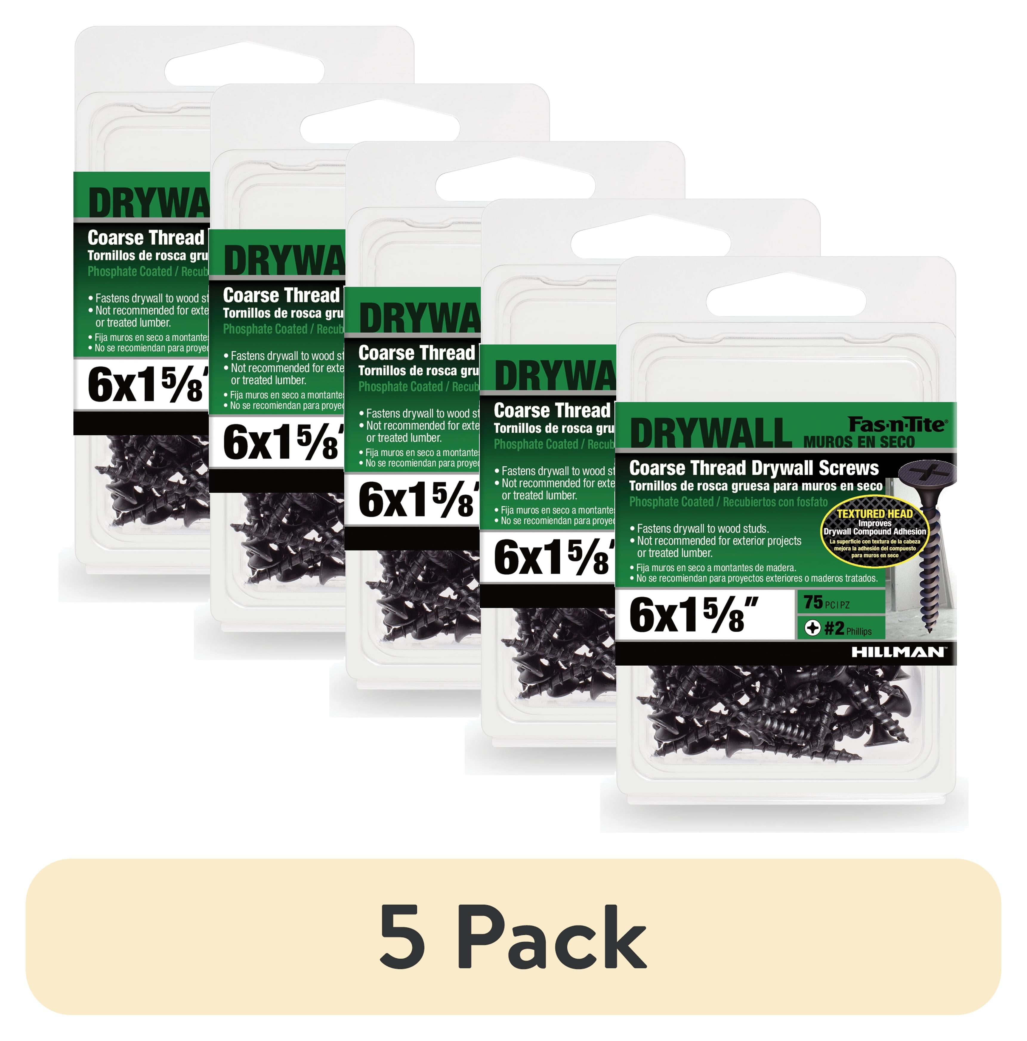 (5 pack) Fas-n-Tite Coarse Thread Drywall Screws, 6 x 1-5/8" Interior Screws, Phillips, 75 pack