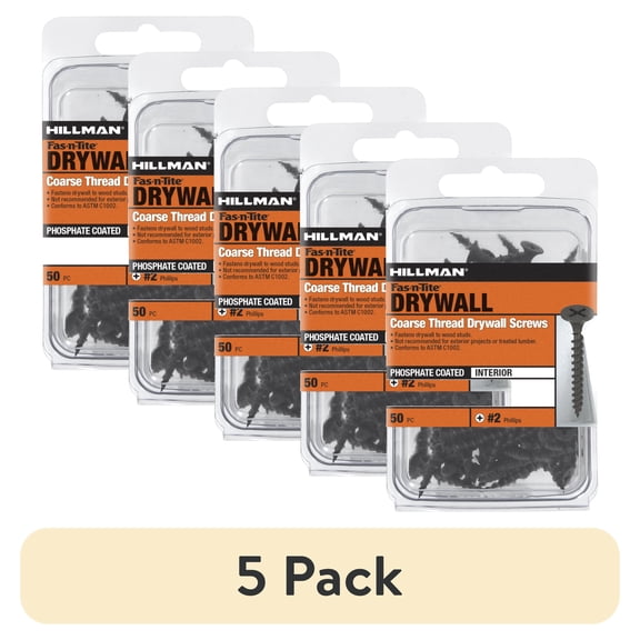 (5 pack) Fas-n-Tite Coarse Thread Drywall Screws, 6 x 2", Steel, Interior Screws, Phillips, 50 pack