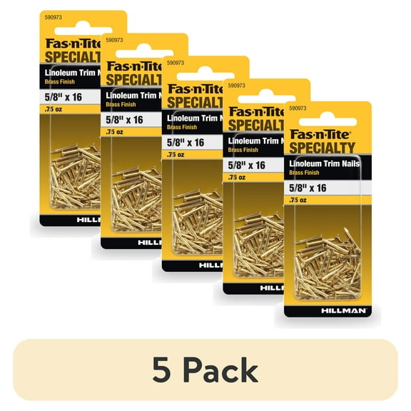 (5 pack) Fas-n-tite Linoleum Trim Nails, 16 x 5/8", Steel, Brass Plated, Brass Color, .75 oz pack