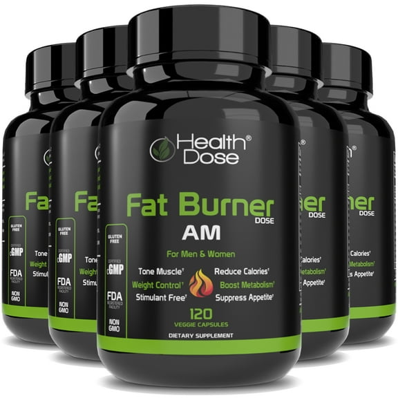 (5 pack) Fat Burner Dose Am Day-Time By Health Dose, 120 Vegetarian Capsules, Green Tea, L-Carnitine Tartrate, Uva Ursi, Garcinia Cambogia, Apple Cider Vinegar - More, Weight Loss for Men & Women Supplement.