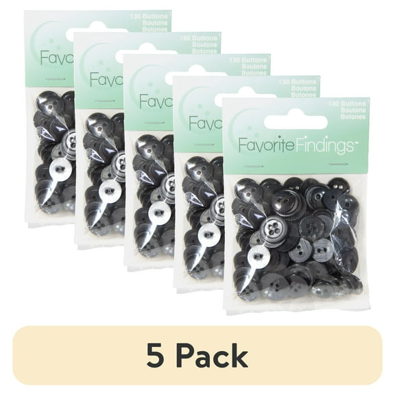 (5 pack) Favorite Findings Black Basic Round Sew Thru Buttons, 130 Count