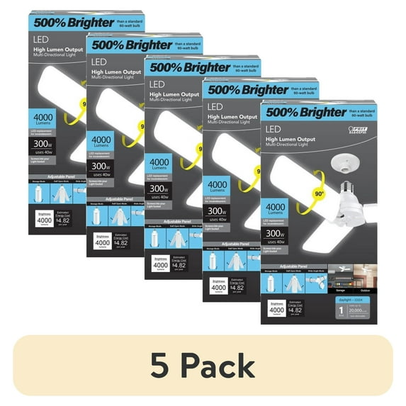(5 pack) Feit Electric LED 40W (300W Equiv) Daylight White Multi-Directional Panel Garage Light E26 Bulb