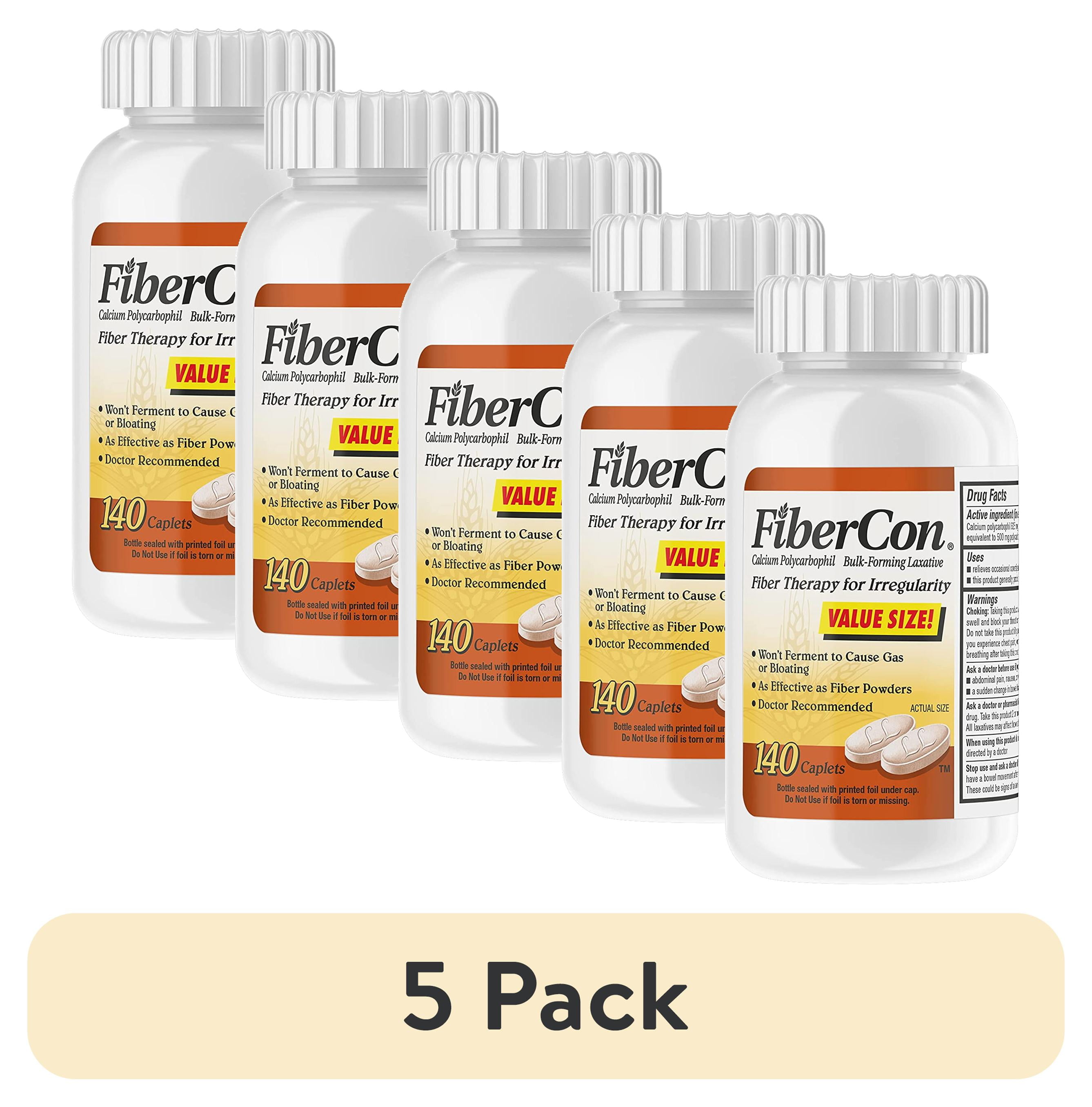 (5 pack) FiberCon Fiber Therapy Coated Caplets, Safe, Simple & Comfortable Insoluble Fiber for Bowel Irregularity, Comfortable Constipation Relief with No Gas or Bloating, 140 Caplets