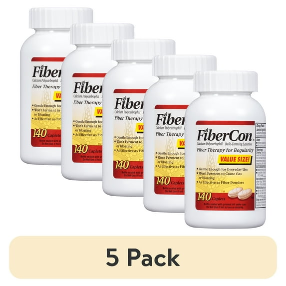 (5 pack) Fibercon Fiber Therapy for Regularity (Calcium Polycarbophil) Caplets 140 ct Bottle