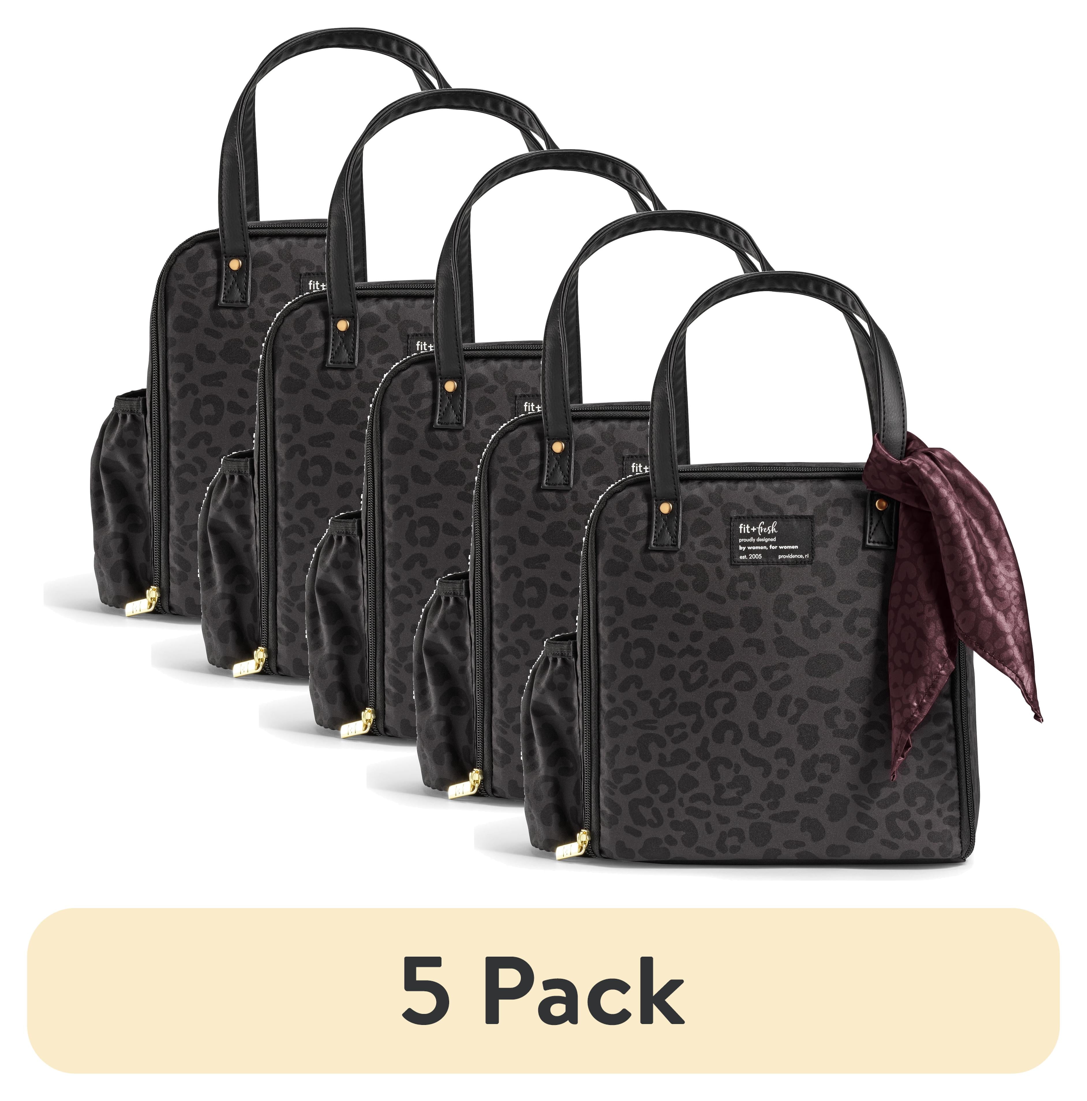 (5 pack) Fit & Fresh Wichita Women's Large Insulated Lunch Bag with Fashion Scarf, Cheetah Black