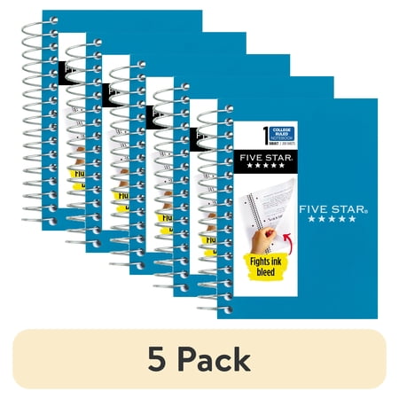 (5 pack) Five Star Fat Lil' Spiral Notebook College Ruled, 3.5" x 5.5", Tidewater Blue, Poly, Spiral, 200 Sheets