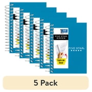5 pack Five Star Fat Lil Spiral Notebook, College Ruled, 200 Sheets, Poly, 3.5" x 5.5", Tidewater Blue