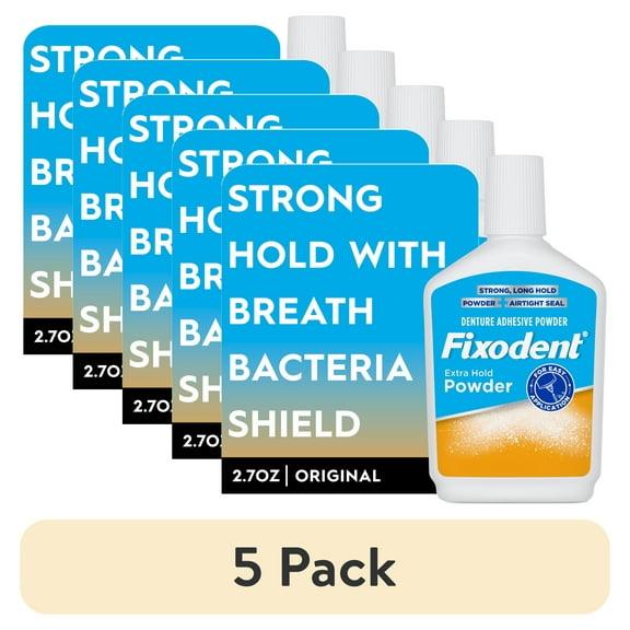 (5 pack) Fixodent Extra Hold Denture Adhesive Powder, 2.7 oz