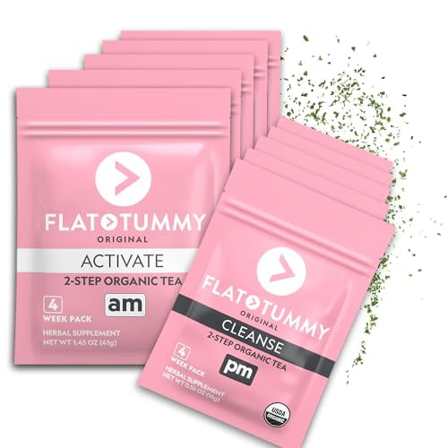 (5 pack) FLAT TUMMY Detox Tea (4 Week Program) 2-Step, All Natural Cleanse with Senna, Green Tea
