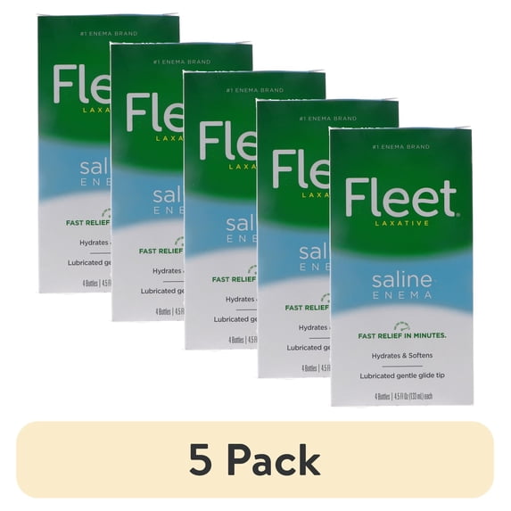 (5 pack) Fleet Laxative Saline Enema Lubricated Gentle Glide Tip, 4 Bottles, 4.5 oz each Pack of 5
