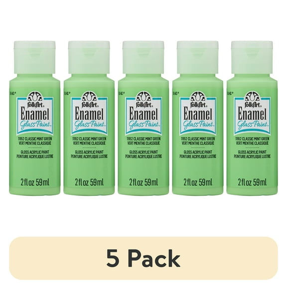 (5 pack) FolkArt Enamel Acrylic Craft Paint, Gloss Finish, Classic Mint Green, 2 fl oz