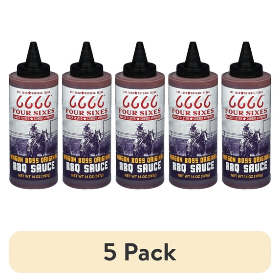 (5 pack) Four Sixes Ranch Wagon Boss Original BBQ Sauce, 14 oz, Allergen-Free