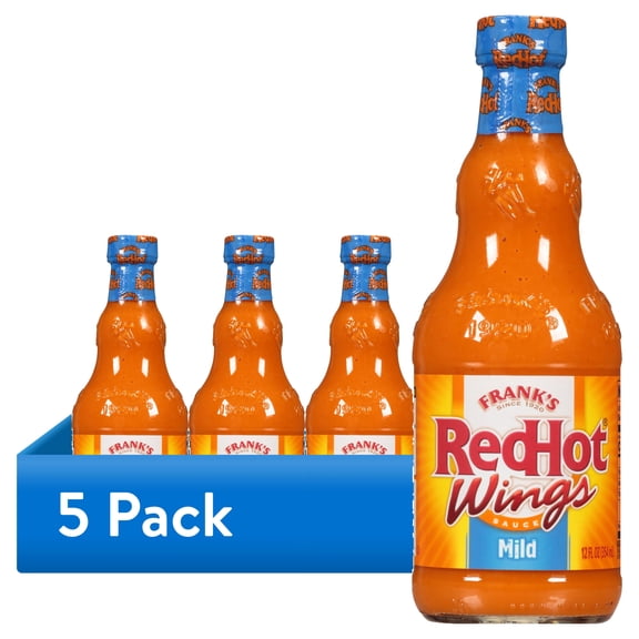 (5 pack) Frank's RedHot Kosher Mild Wings Hot Sauce, 12.0 fl oz Bottle