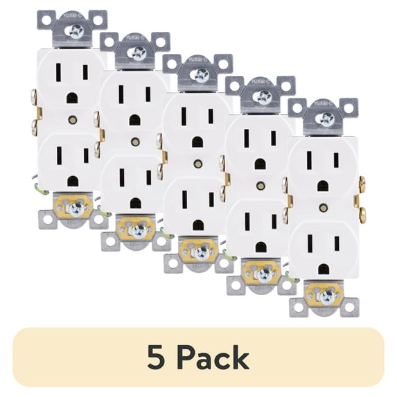 (5 pack) GE Heavy-Duty Grounding Duplex Receptacle Outlet, 15A, 42157