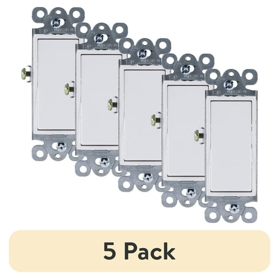 (5 pack) GE UltraPro Grounding Rocker Lighting Control Switch, 15A, White, 50726