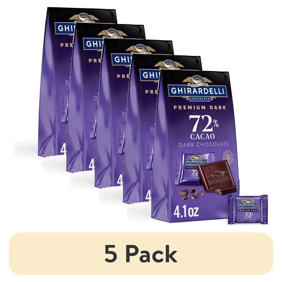 (5 pack) GHIRARDELLI PREMIUM DARK 72% Cacao Dark Chocolate SQUARES, 4.1 oz Bag