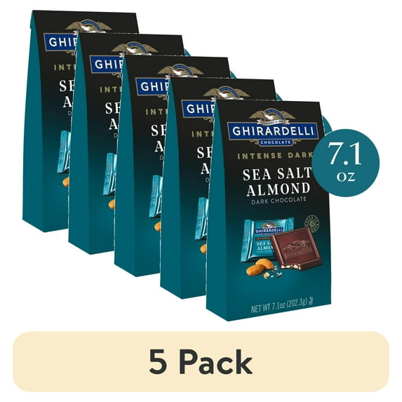 (5 pack) GHIRARDELLI Intense Dark Chocolate Squares, Sea Salt Almond, 7.1 oz Bag