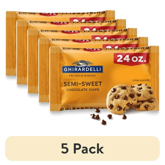 (5 pack) GHIRARDELLI Semi-Sweet Chocolate Premium Baking Chips Chocolate Chips for Baking, 24 oz Bag