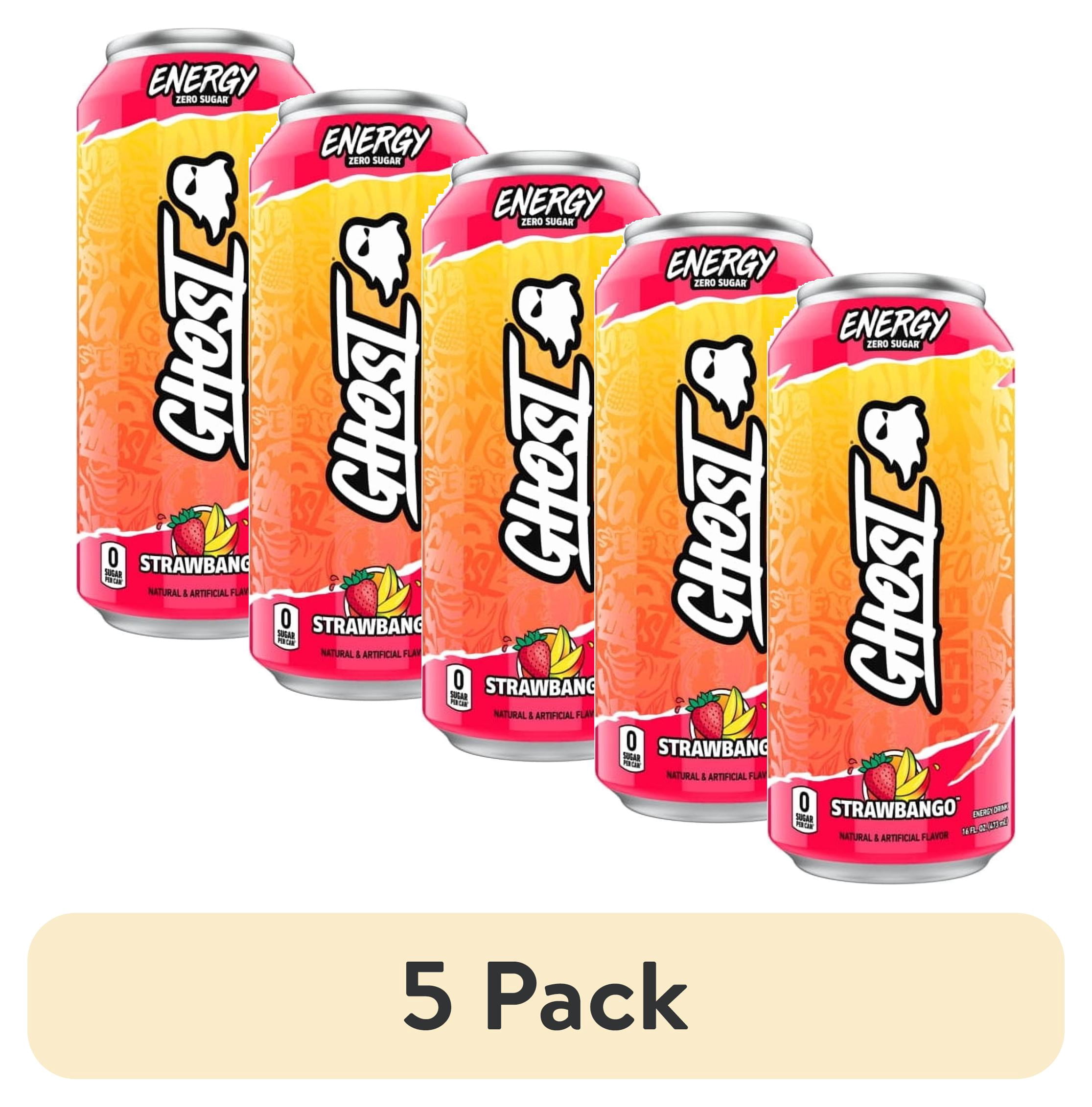 (5 pack) GHOST® ENERGY Zero Sugars Energy Drink, Strawbango, 200mg Natural Caffeine, 16 fl oz Can