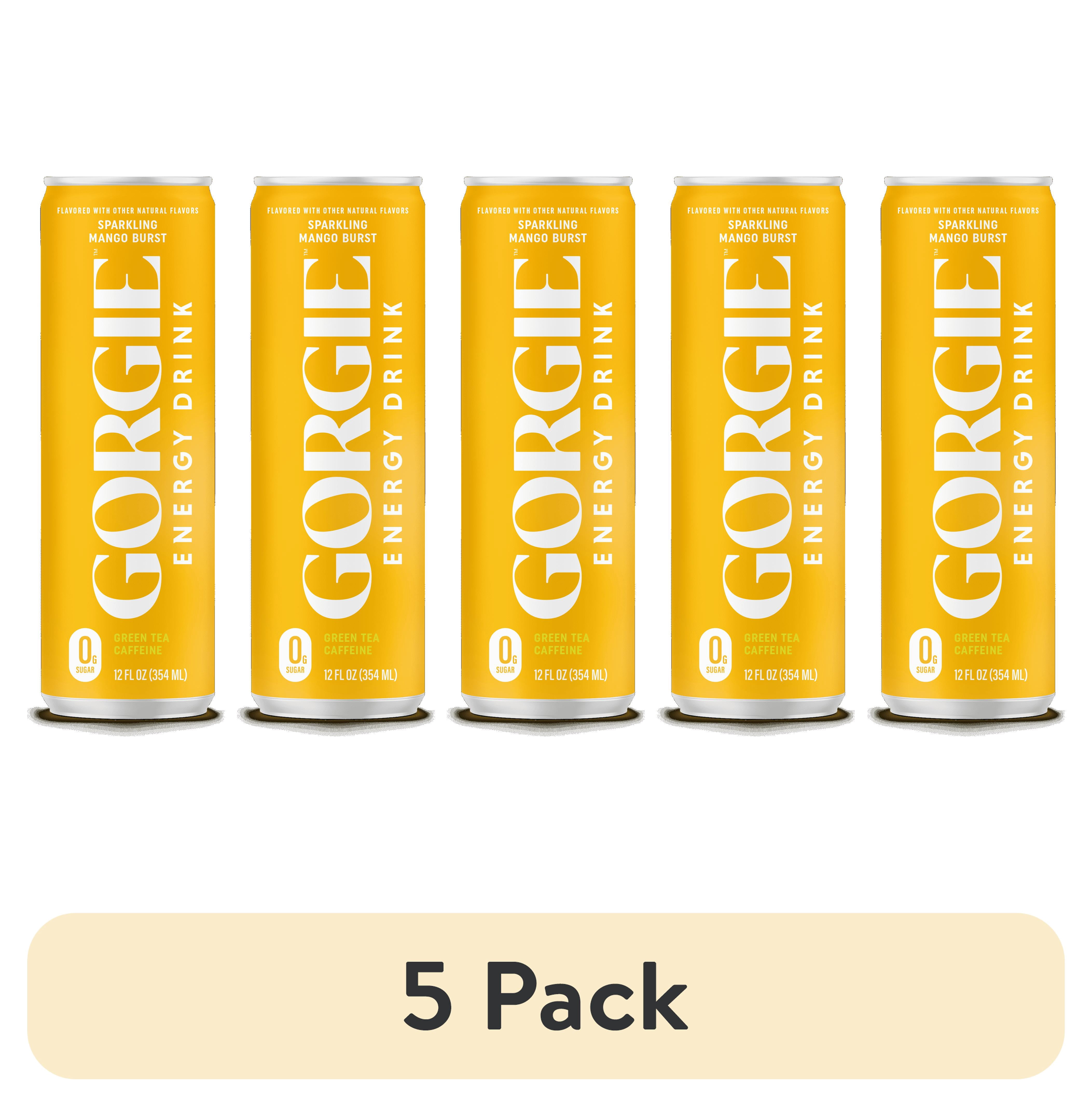 (5 pack) GORGIE Sparkling Energy Drink, Mango Burst, 0 Sugar, Natural Caffeine from Green Tea, 12 fl oz Can