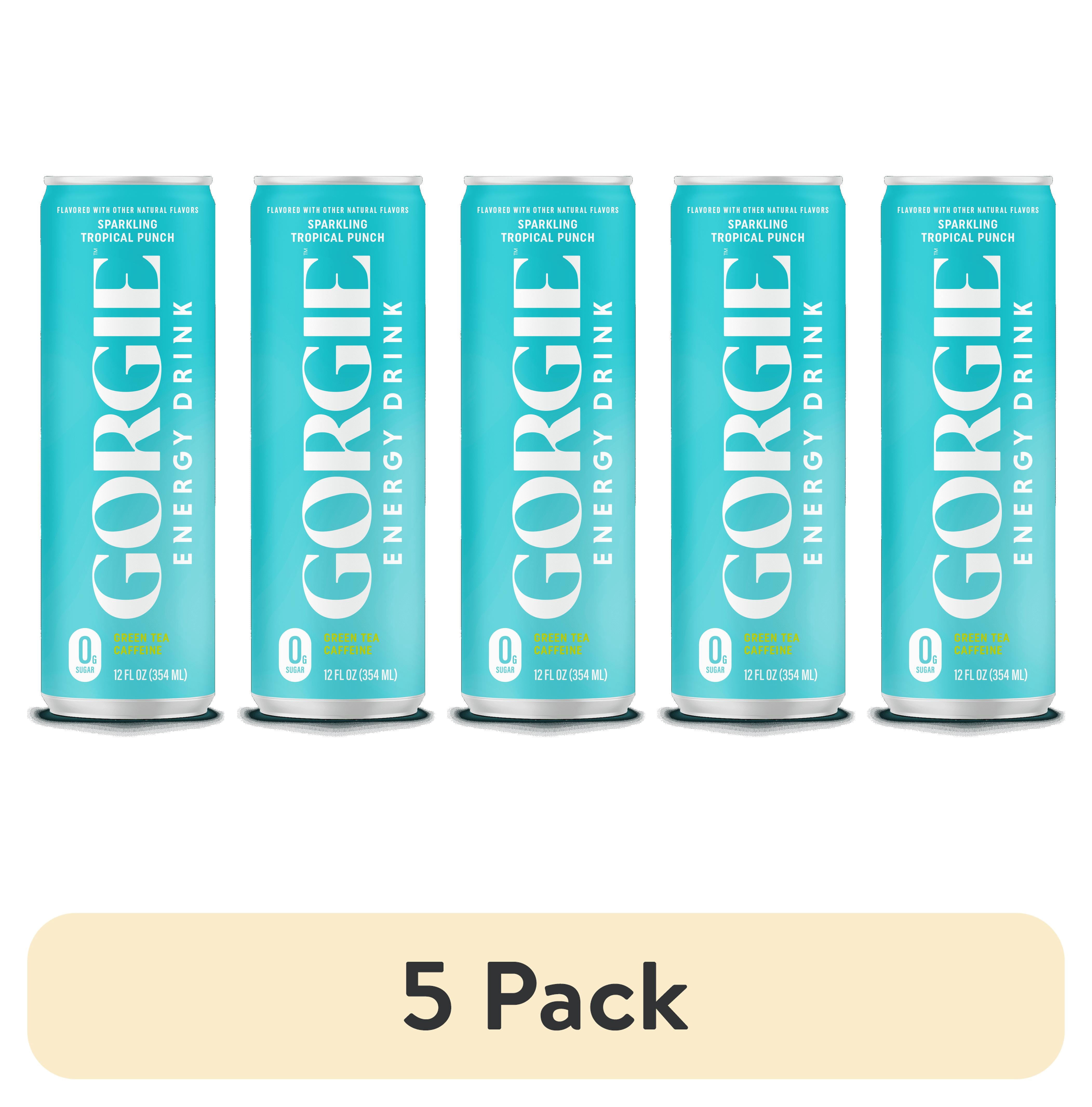 (5 pack) GORGIE Sparkling Energy Drink, Tropical Punch, 0 Sugar, Natural Caffeine from Green Tea, 12 fl oz Can