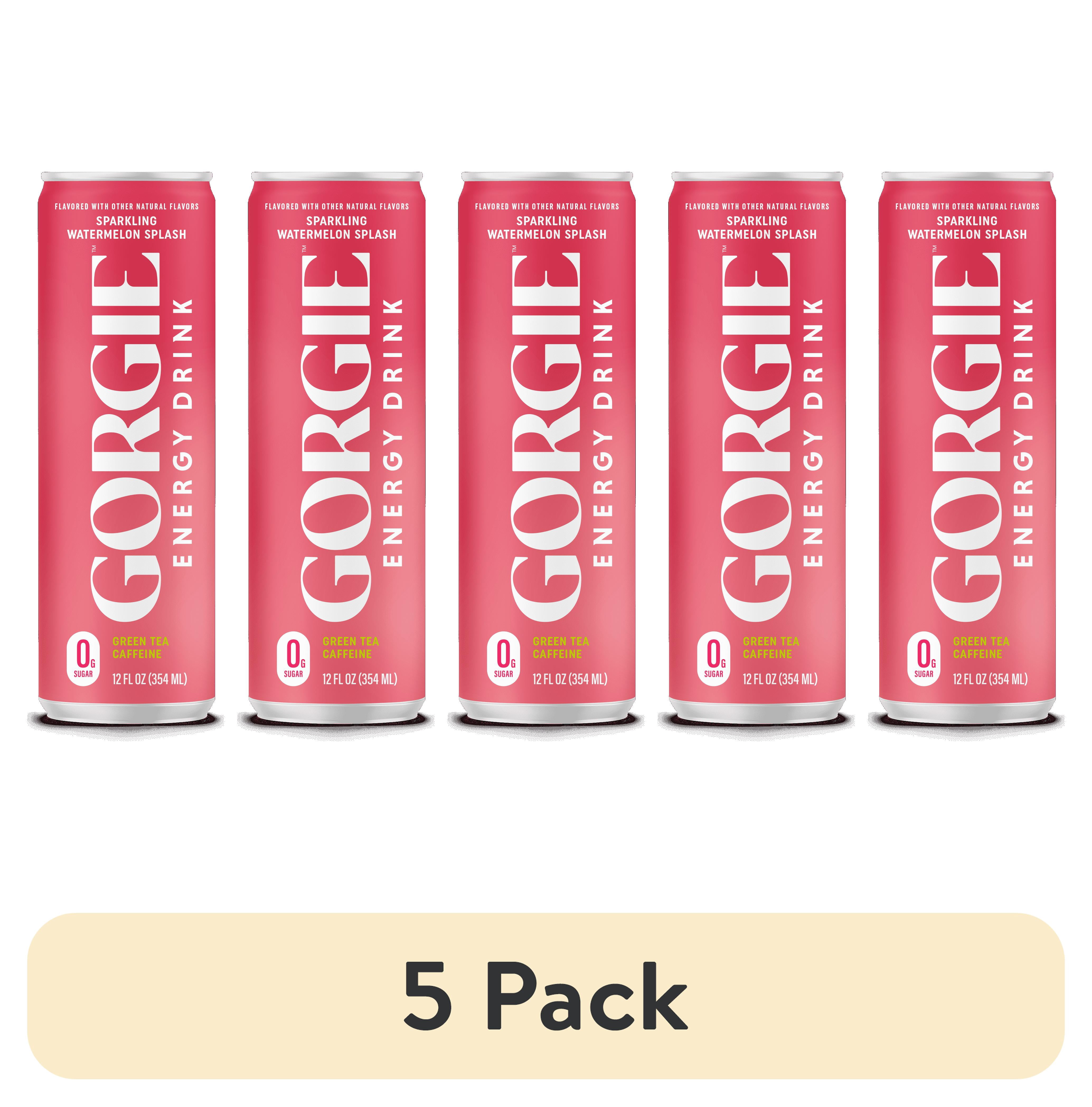 (5 pack) GORGIE Sparkling Energy Drink, Watermelon Splash, 0 Sugar, Natural Caffeine from Green Tea, 12 fl oz Can