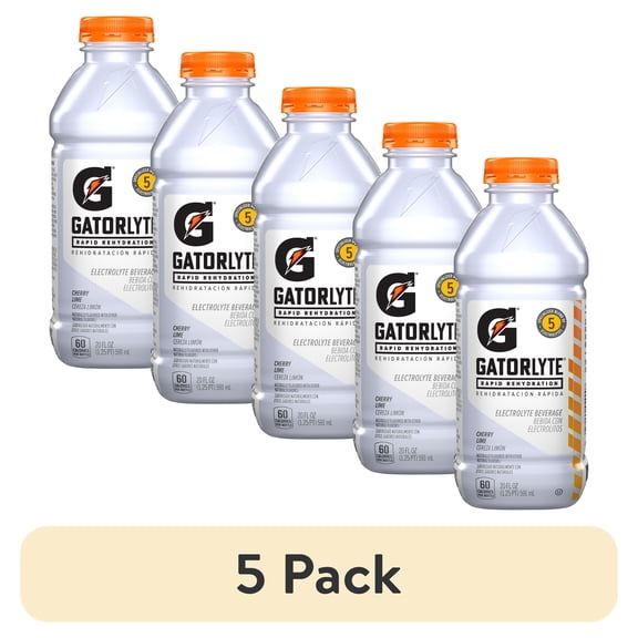 (5 pack) Gatorade Gatorlyte Rapid Rehydration Electrolyte Beverage, Cherry Lime, 20 fl oz, 1 Count Bottle