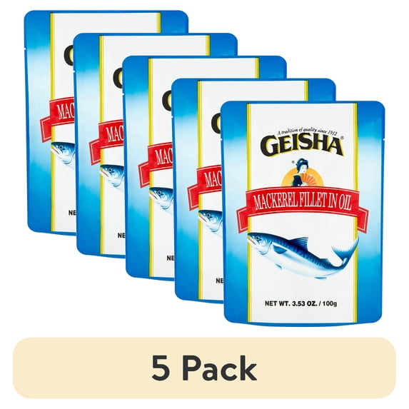 (5 pack) Geisha Mackelel Fillet in Oil, 3.53 Oz (100g), Ready to Eat in an Easy Open Pouch