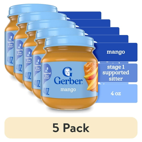 (5 pack) Gerber 1st Foods Natural for Baby Baby Food, Mango, 4 oz Jar