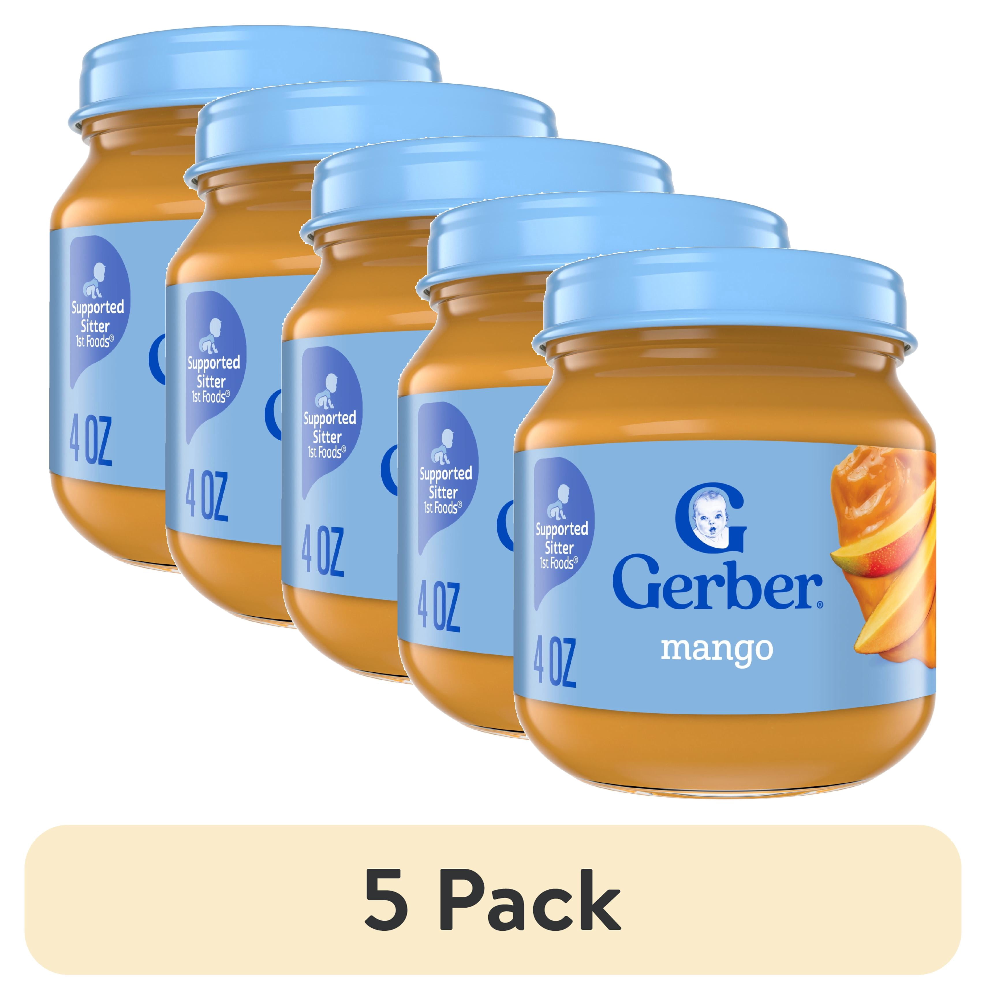 (5 pack) Gerber 1st Foods Natural for Baby Baby Food, Mango, 4 oz Jar