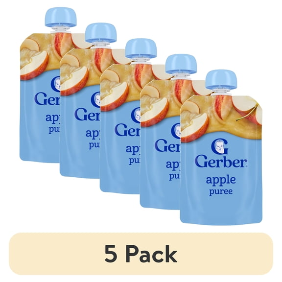 (5 pack) Gerber Stage 2 Baby Food, Apple Puree Pouch 99 g
