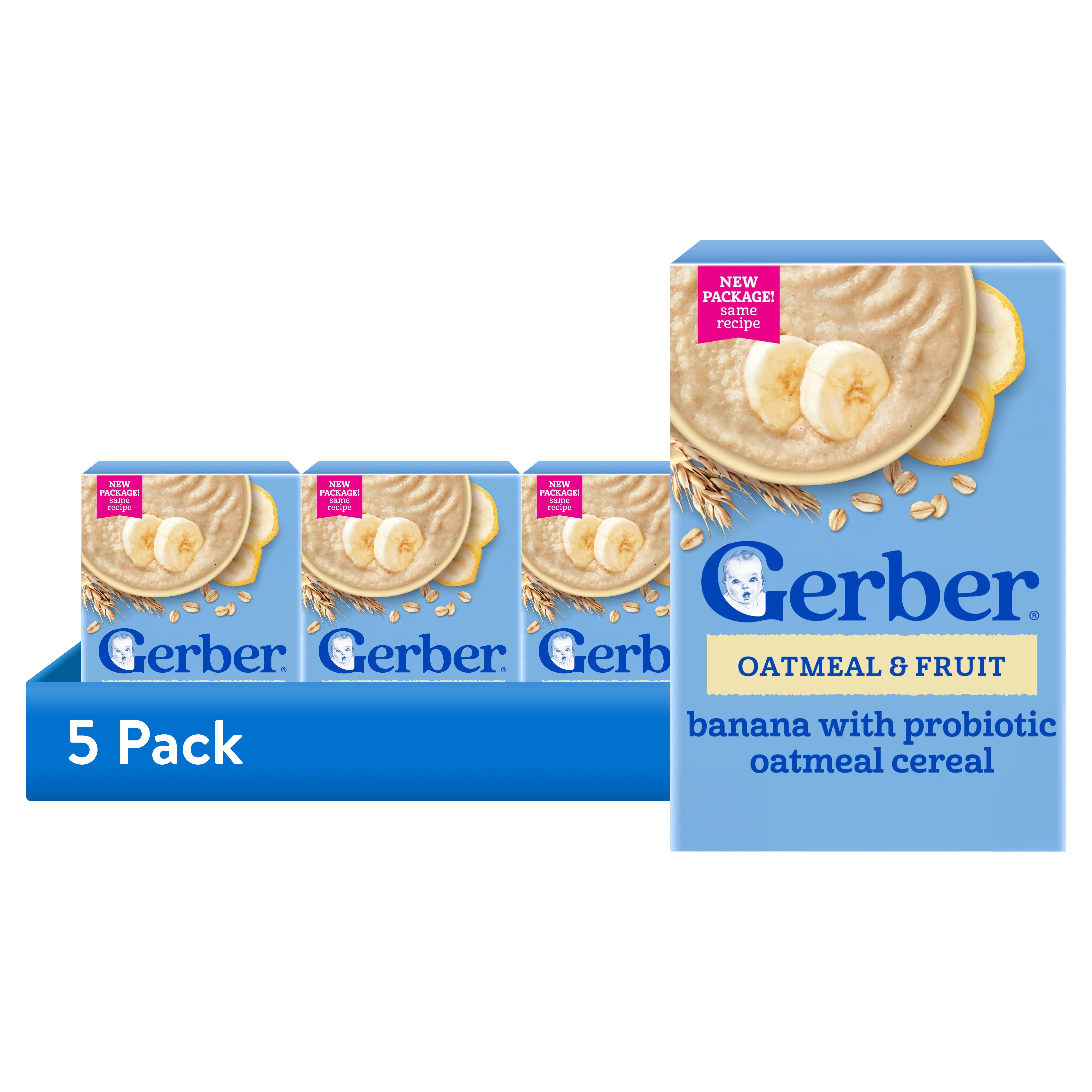 (5 pack) Gerber Toddler Food Cereal, Probiotic Oatmeal Cereal, Banana, 8 oz