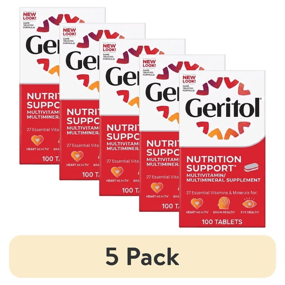 (5 pack) Geritol Multivitamin with Iron and Energy Support for Adults & Teens, with 27 Essential Vitamins and Minerals,, 100 Ct, Pack of 1