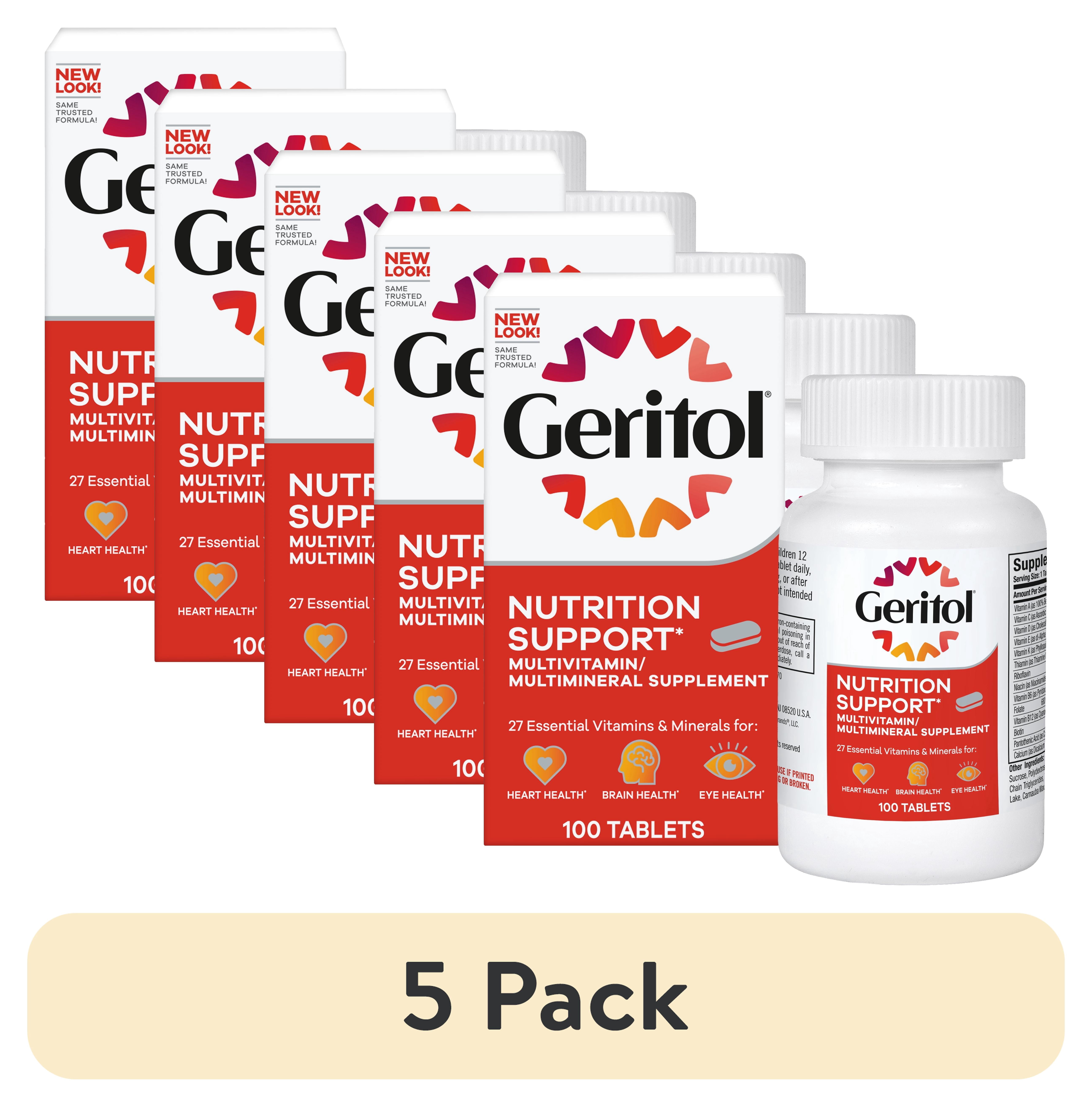 (5 pack) Geritol Multivitamin with Iron and Energy Support for Adults & Teens, 100 Ct