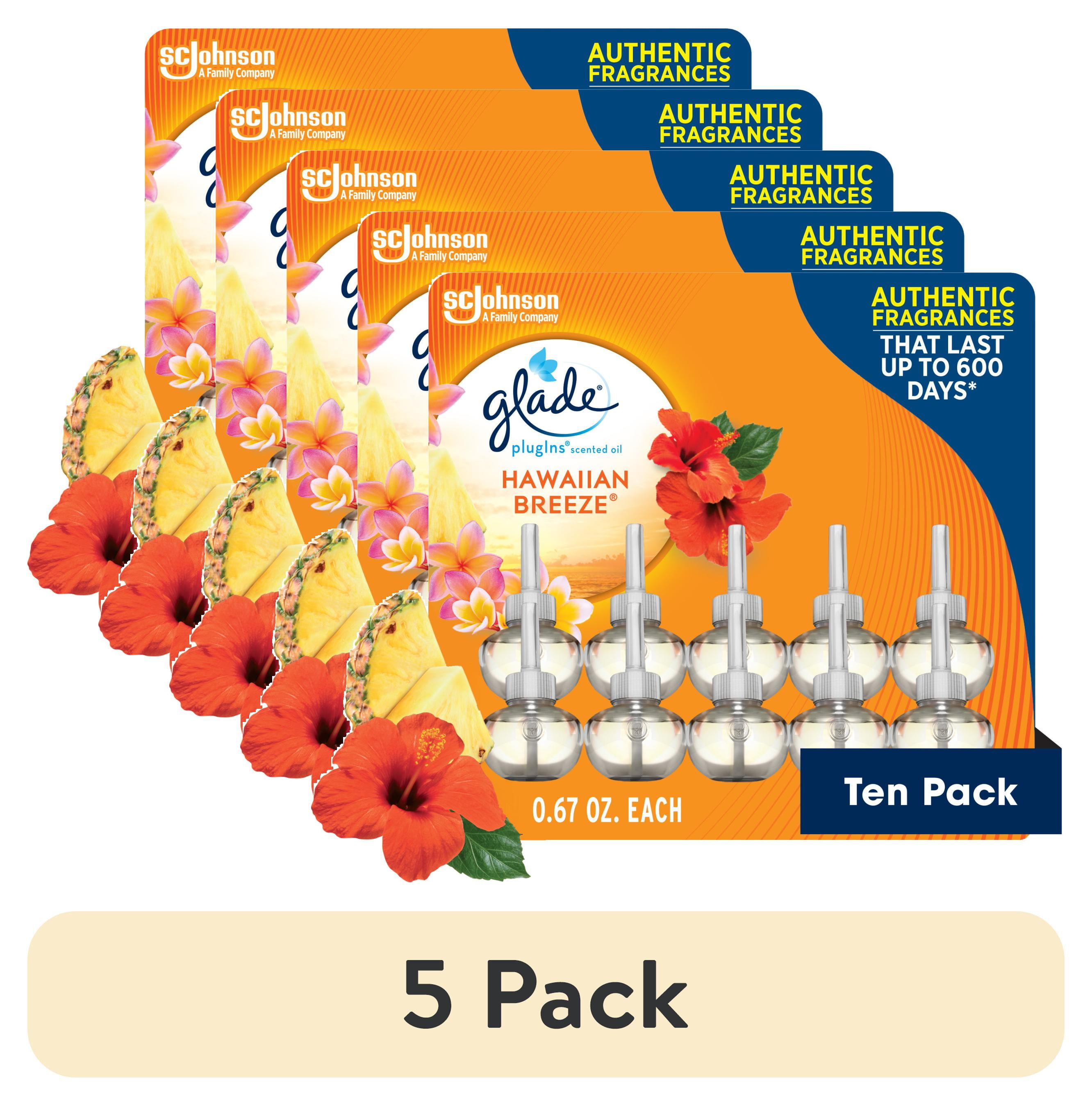 (5 pack) Glade PlugIns Scented Oil 10 Refills, Air Freshener, Hawaiian Breeze®, 10 x 0.67 oz