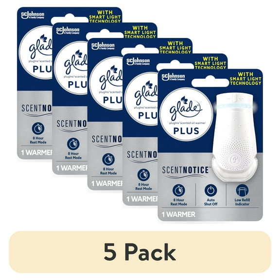 (5 pack) Glade PlugIns Scented Oil PLUS, Air Freshener Oil Warmer, with ScentNotice Technology