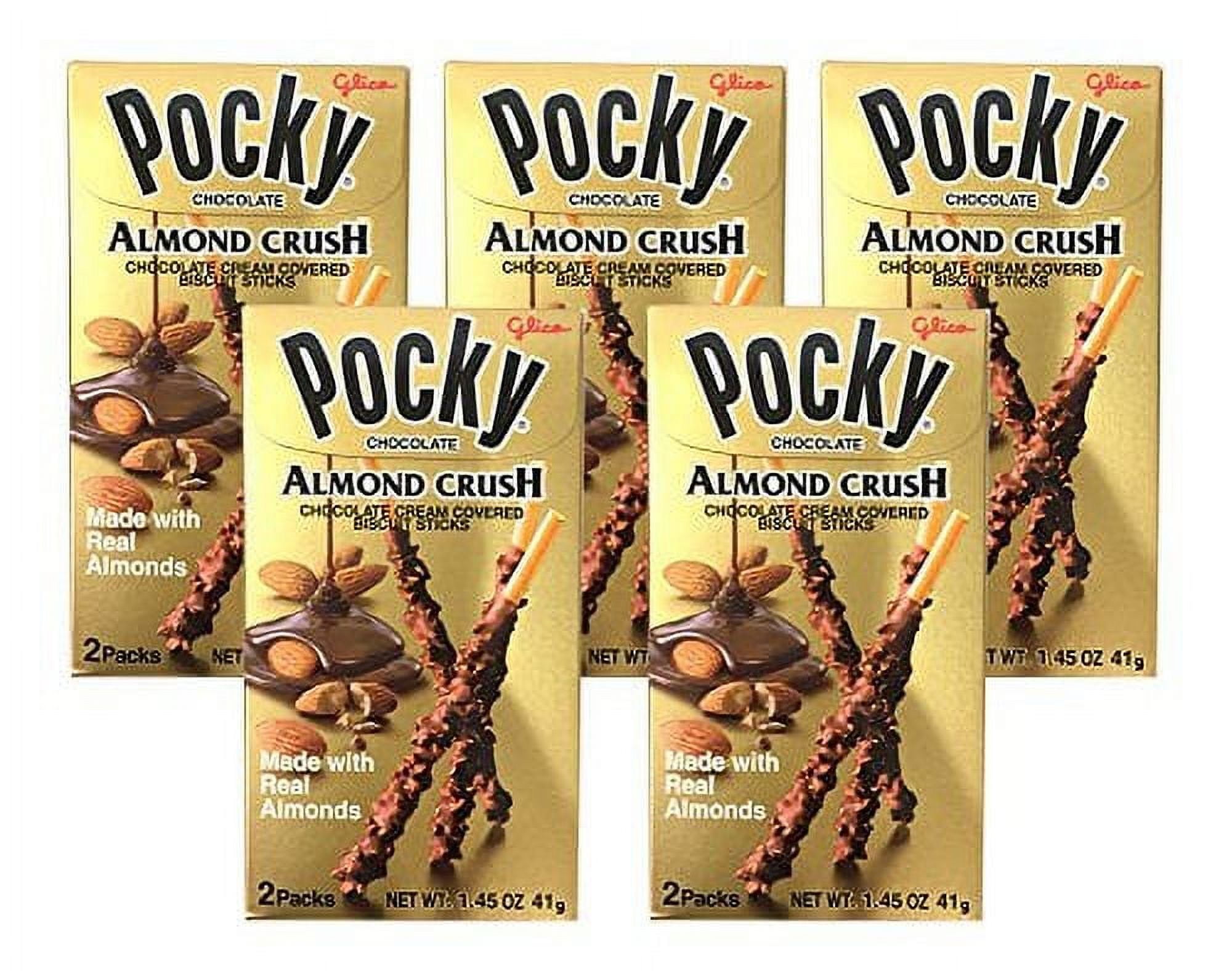 (5 pack) Glico Pocky Almond Crush, 2 pack, 1.45 oz Box, Made with Real Almonds, Contains Allergens