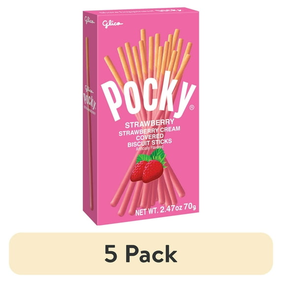 (5 pack) Glico Pocky Sticks, Strawberry Cream, 2.47 oz (70 g) Box