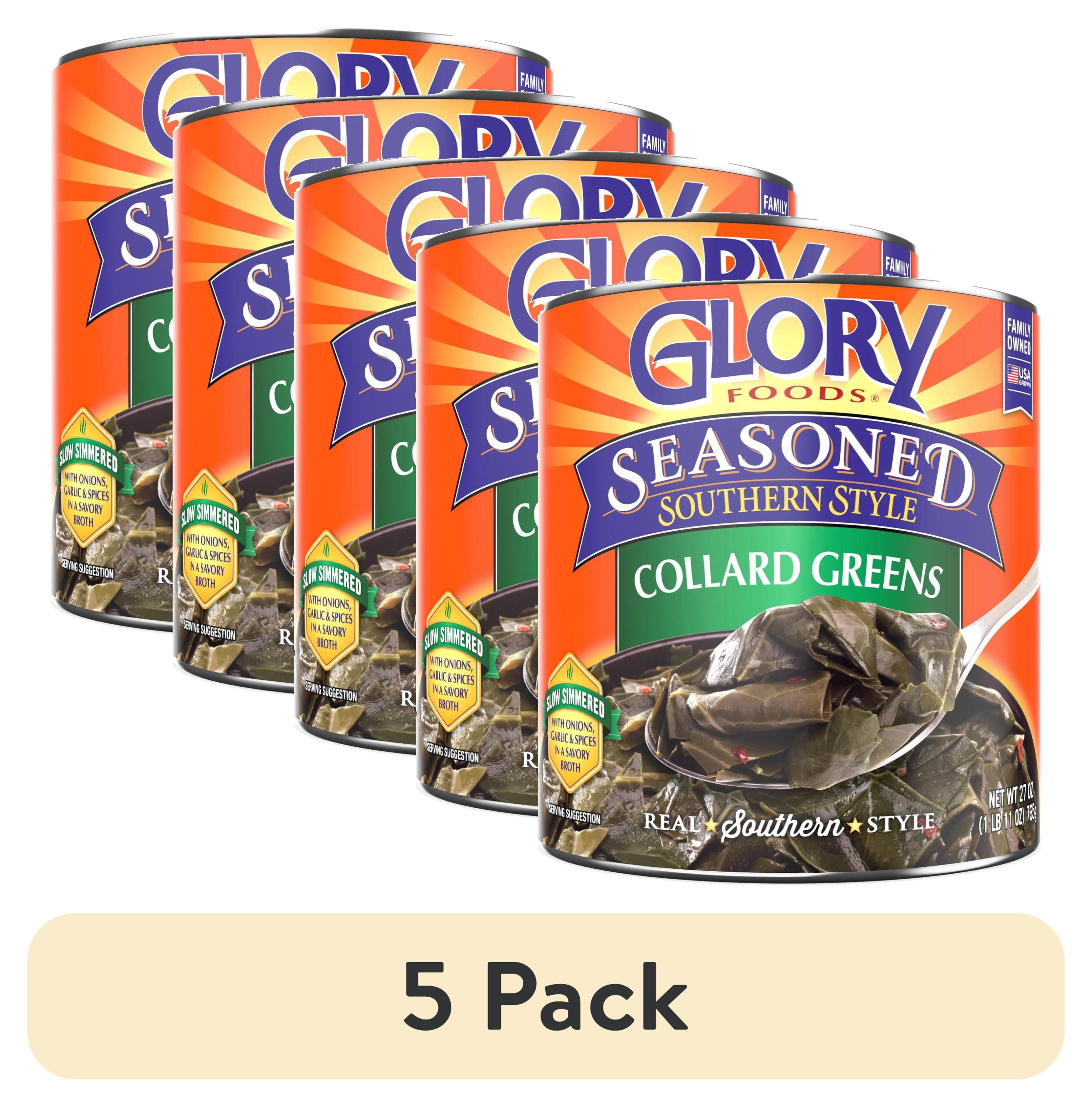(5 pack) Glory Foods Canned Seasoned Collard Greens, 27 oz Can