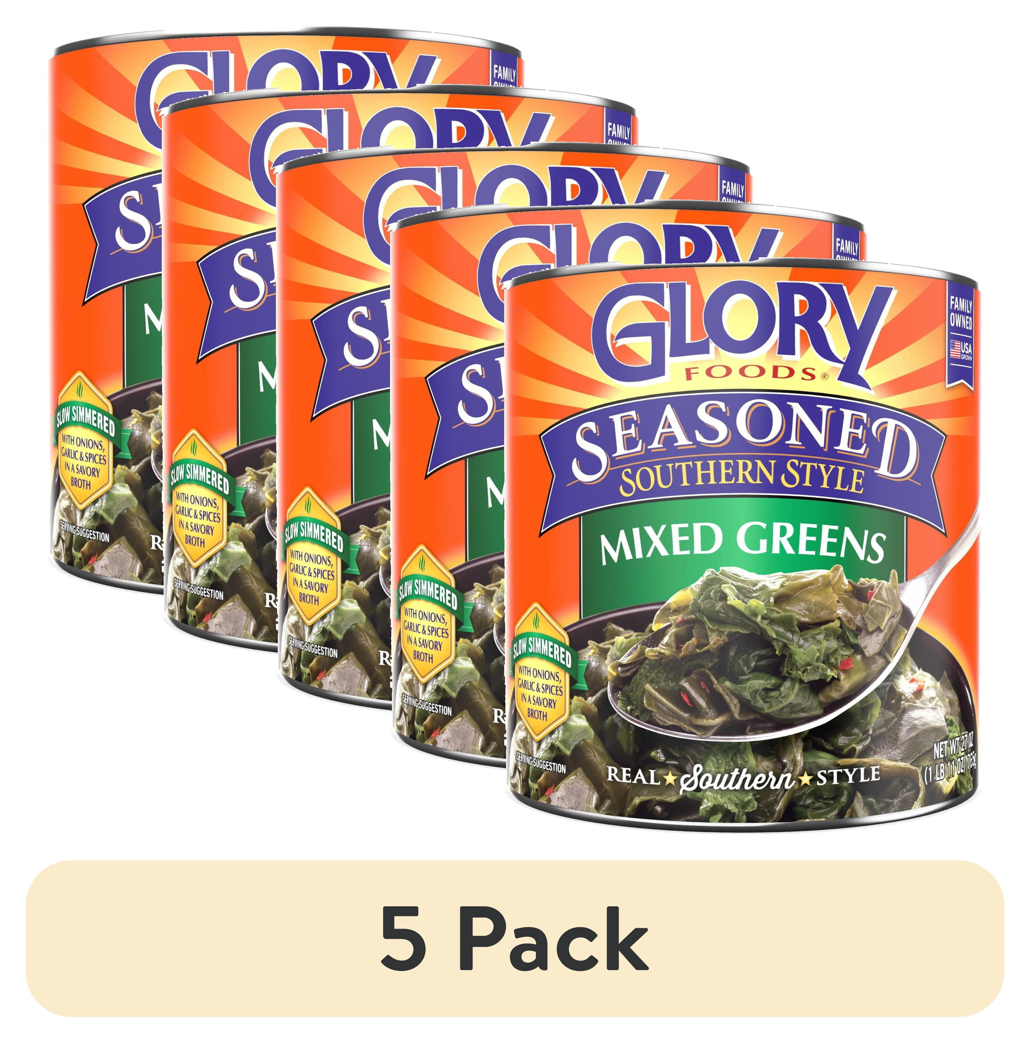 (5 pack) Glory Foods Seasoned Southern Style Mixed Greens, Canned Vegetables, 27 oz , Can