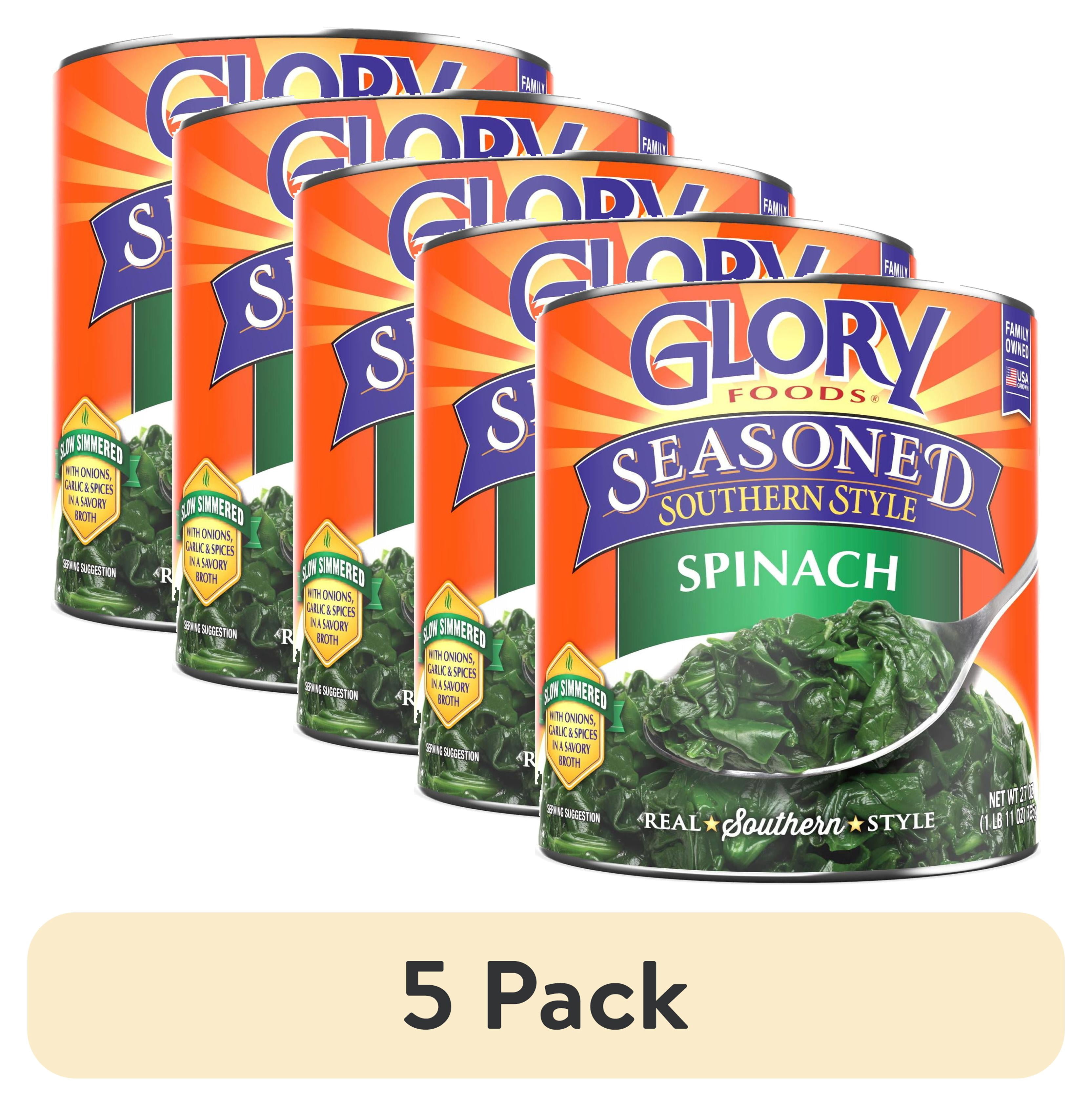 (5 pack) Glory Foods Seasoned Southern Style Spinach, Canned Vegetables, 27 oz