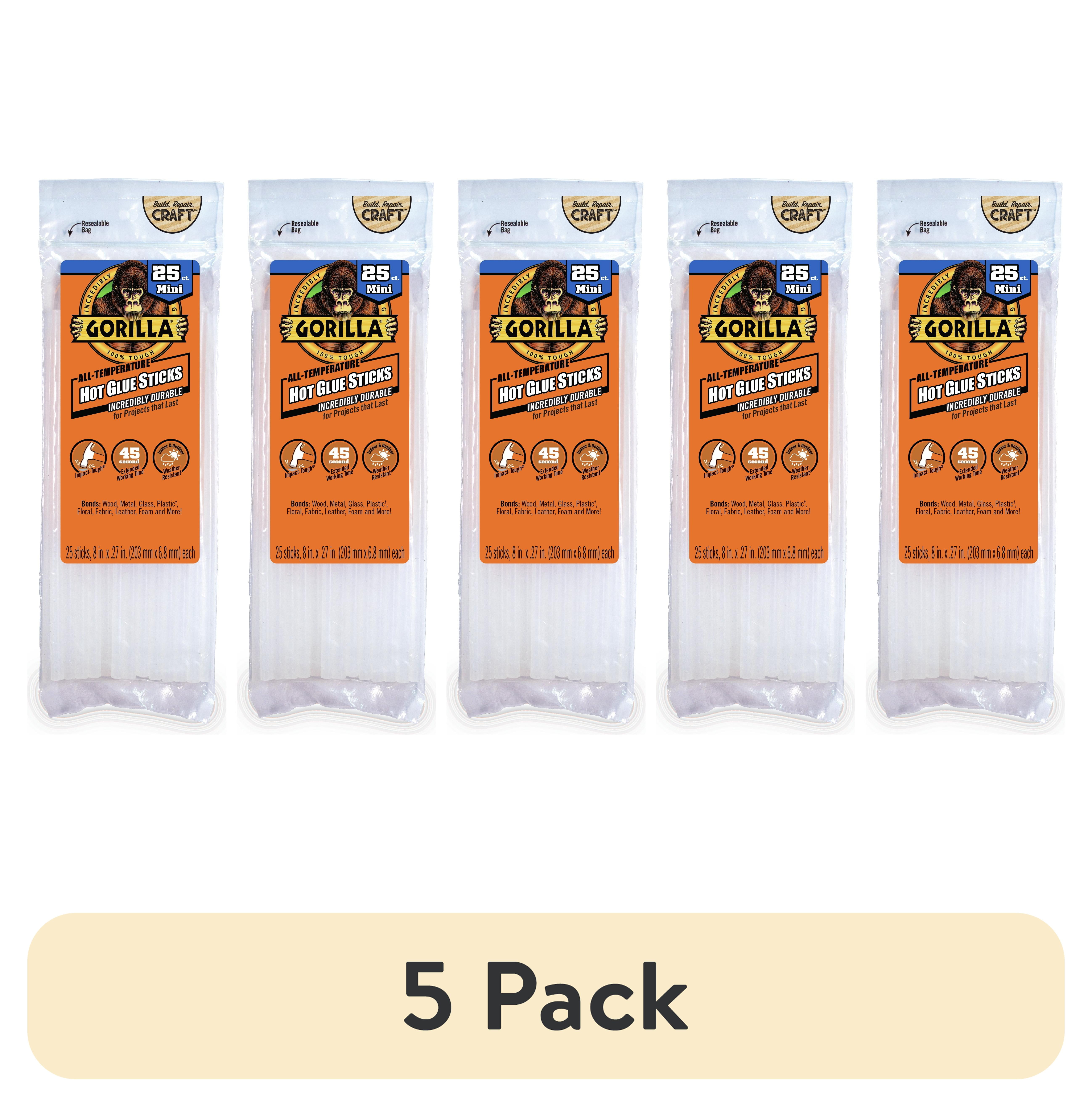 (5 pack) Gorilla Clear 8 inch Dual Temp Mini Hot Glue Sticks, 25 Count